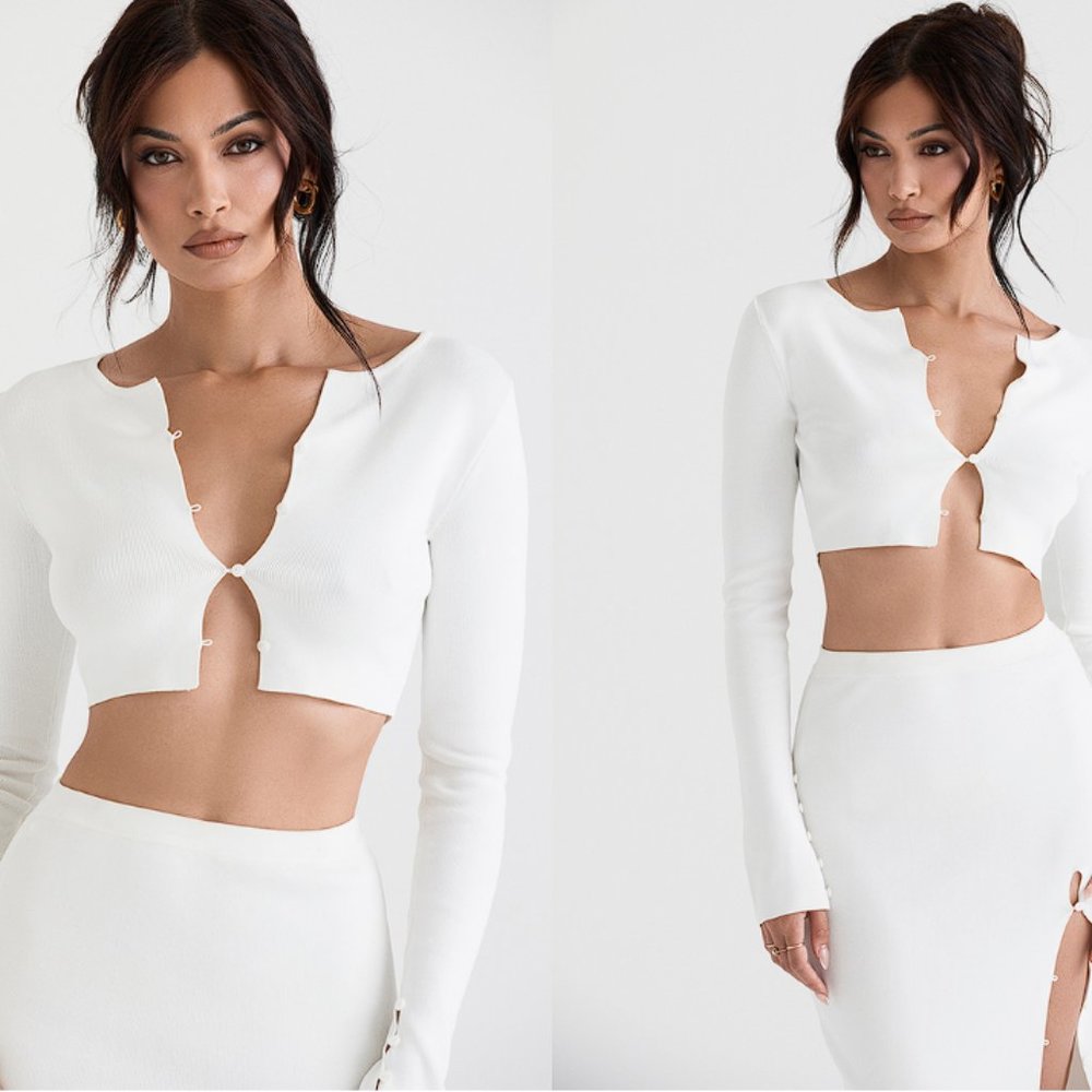 HOUSE OF CB 'Eloise' Ivory Cropped Cardigan NWOT - Picture 7 of 12